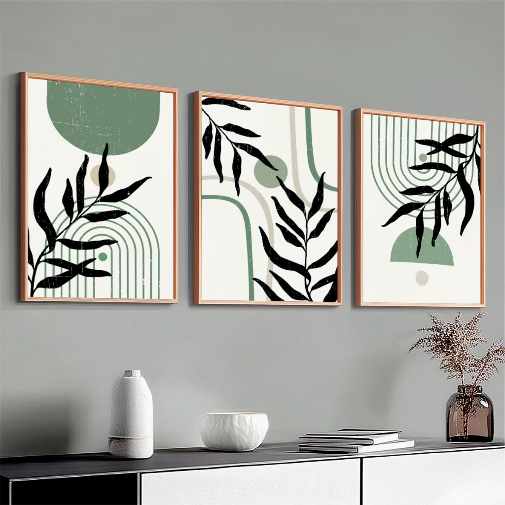 Conjunto 3 Quadros Abstrato Boho Moldura 50x70 Minimalista Sala Grande Quarto — imagem 2 de 2