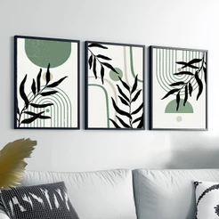 Conjunto 3 Quadros Abstrato Boho Moldura 50x70 Minimalista Sala Grande Quarto