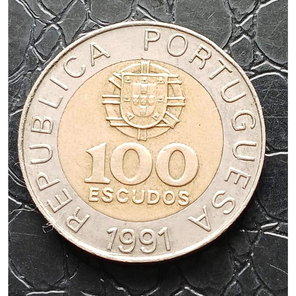2 Moedas Bimetálicas 10 escudos Portugal 1991.e 500 Lira França 1986.