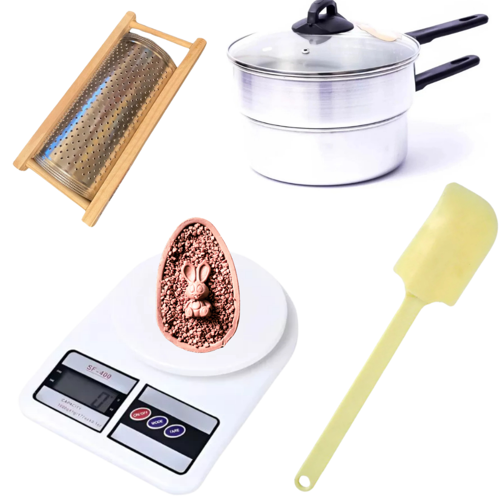 Kit Pascoa Derretedeira de Chocolate Banho Maria Espatula Pão Duro Balança Digital Ralador