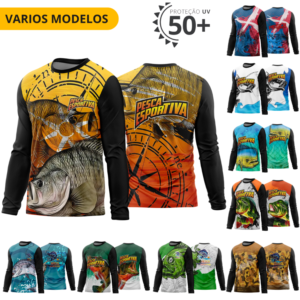 Blusa com proteção UV50+ Para pescaria pesca esportiva fish envio hoje barco rancho roça peixes artigos pescaria praia