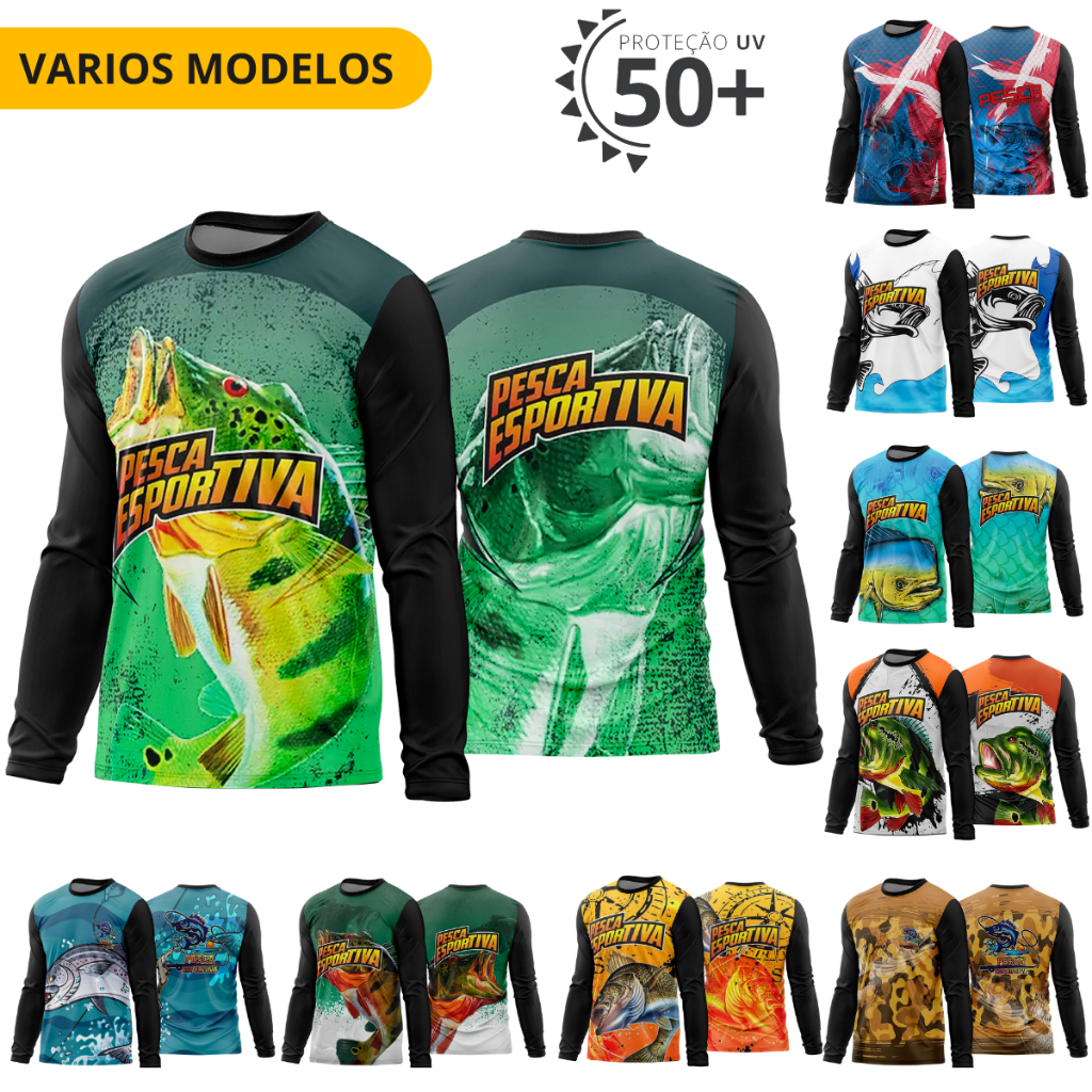camiseta uv50+ térmica segunda pele pesca esportiva pesca fish envio hoje roça rancho agro praia com proteção peixes