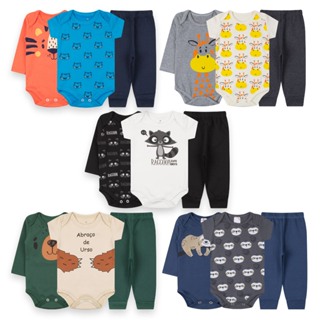 kit 15 peças body bebê algodão manga curta longa calça menino masculino P ao GG em Oferta na Shopee