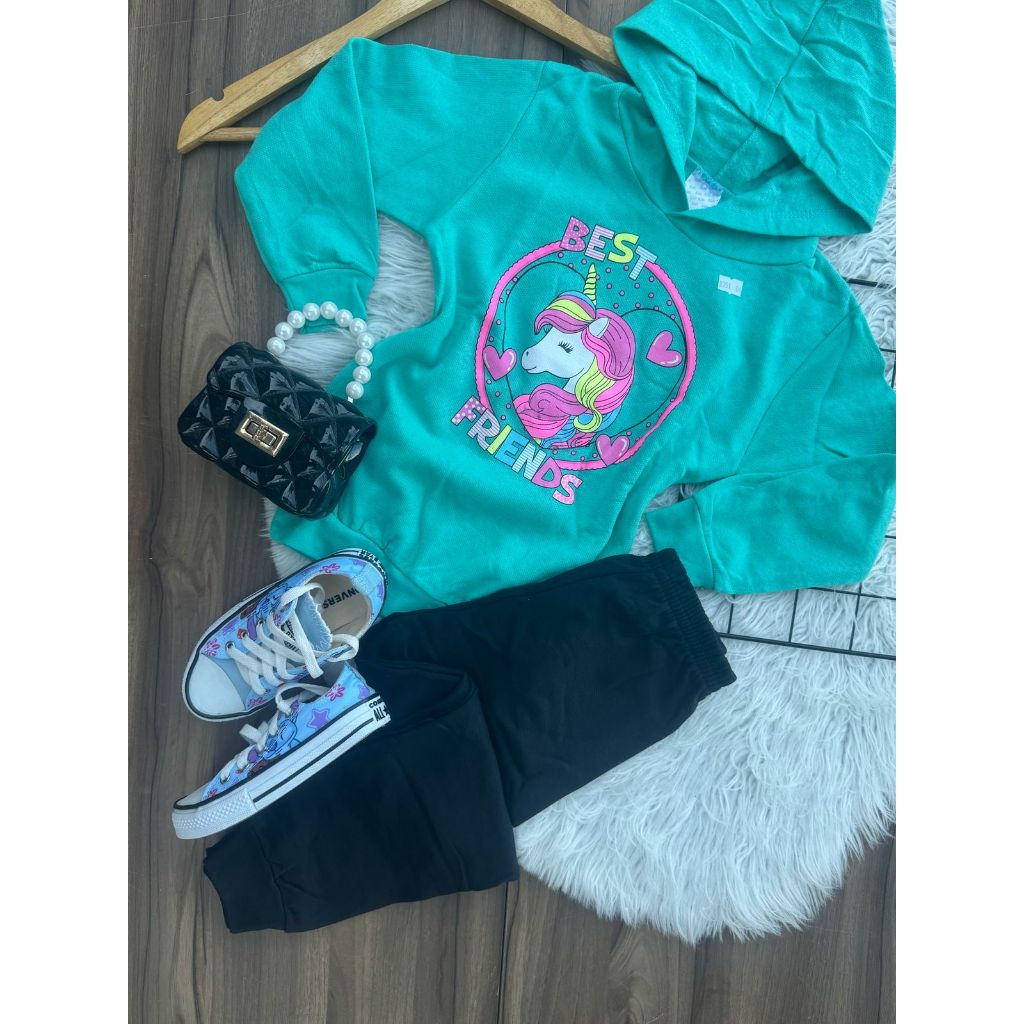 Conjunto infantil Feminino menina inverno blusa moletinho + calça moletom  tamanho 4