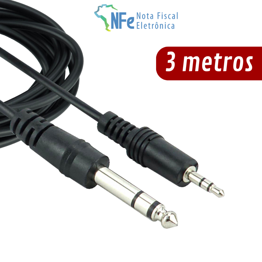 Cabo P2 x P10 Stereo 3 Metros Profissional Audio Adaptador Sem Ruído Fone de Ouvido Notebook Celular em Oferta na Shopee