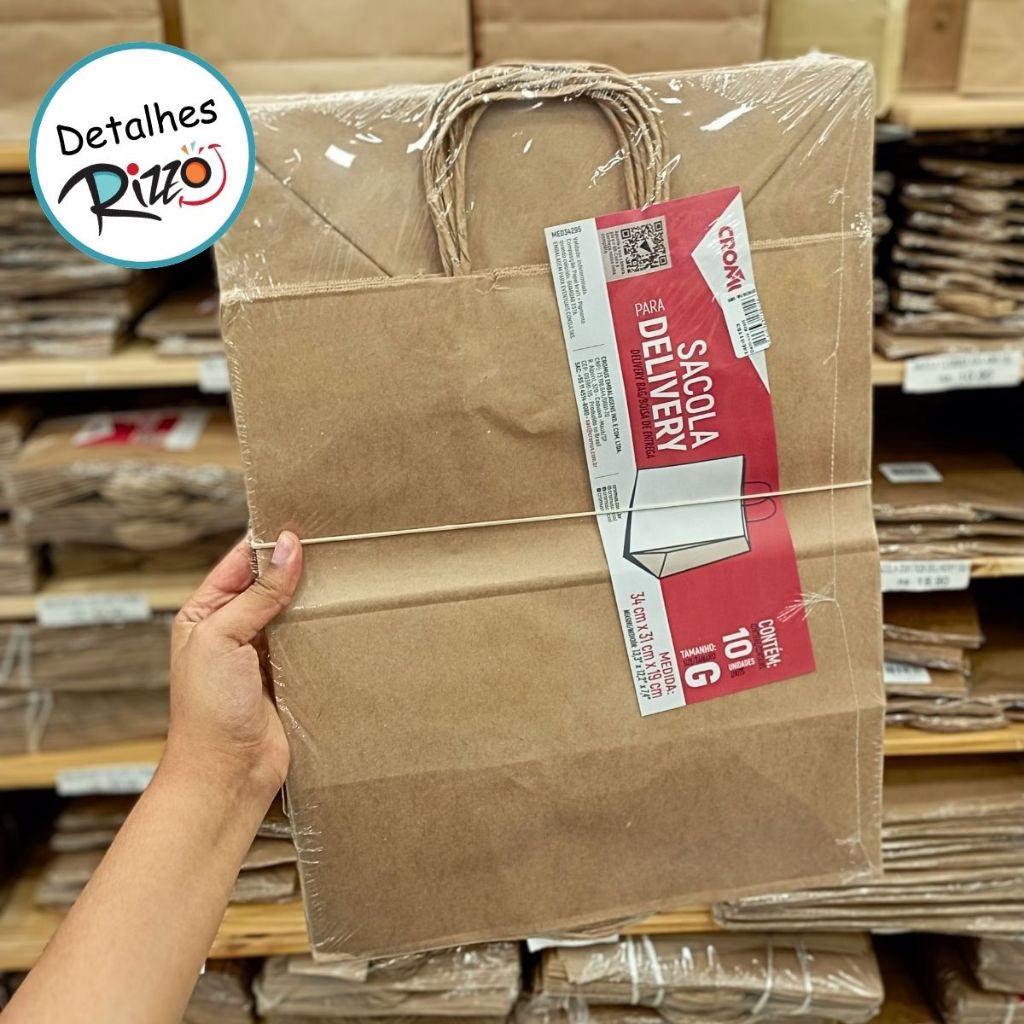 Detalhes do Sacola Kraft (Parda) Pacote com 200 unidades para Bolo Entrega Delivery