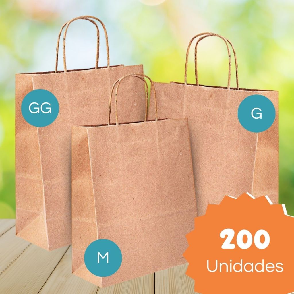 Sacola Kraft (Parda) Pacote com 200 unidades para Bolo Entrega Delivery