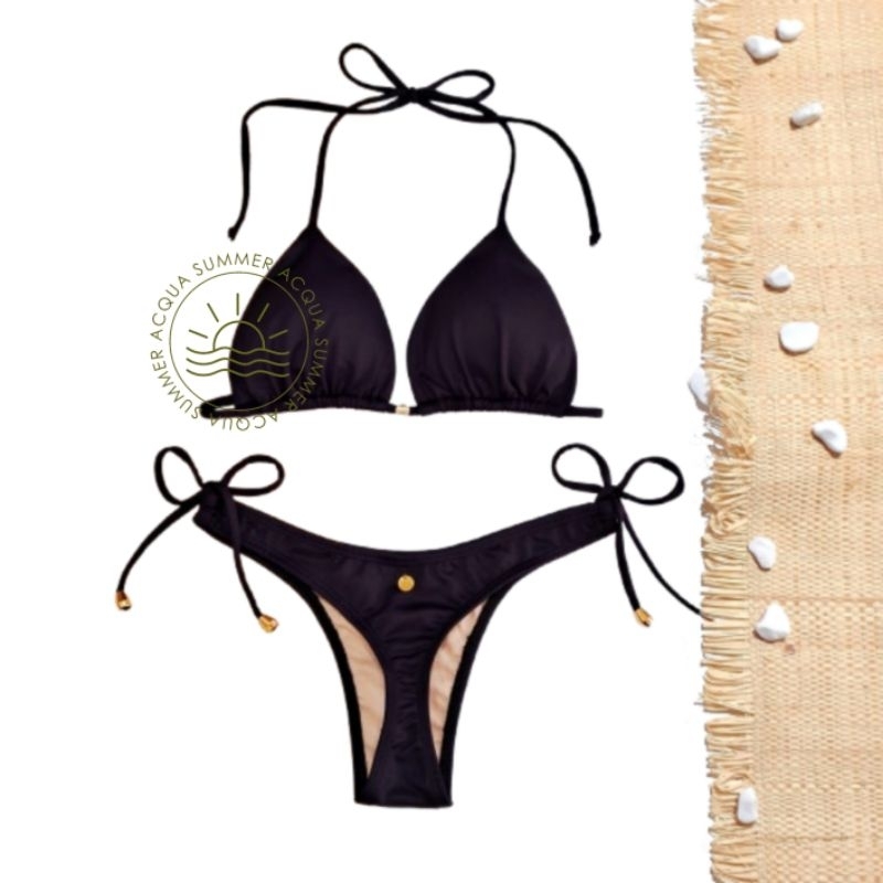 Biquíni Tanga Fio Dental de Lacinhos com Ajuste na Cintura/Bikini Moda Praia com Bojo Removível UV50 em Oferta na Shopee