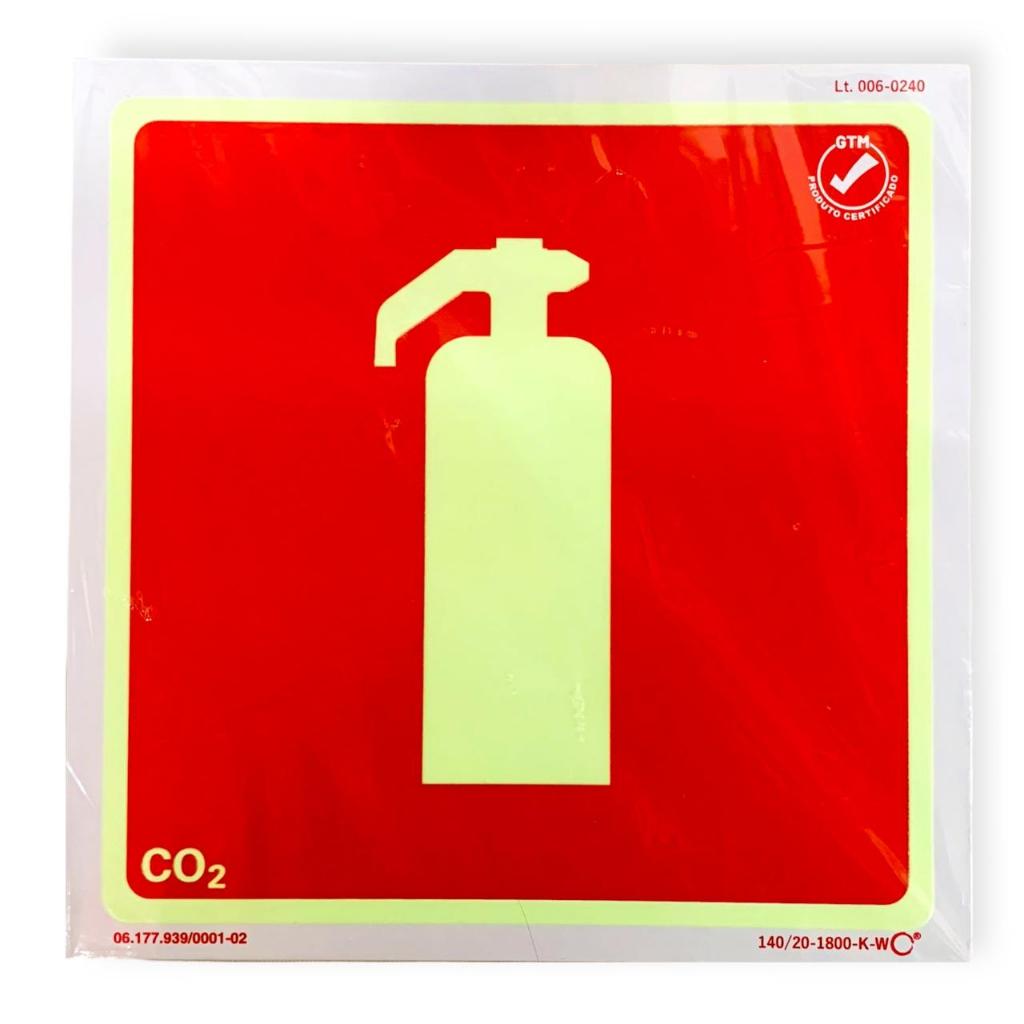 Placa Sinalização Fotoluminescente 20x20cm - Extintor Co2