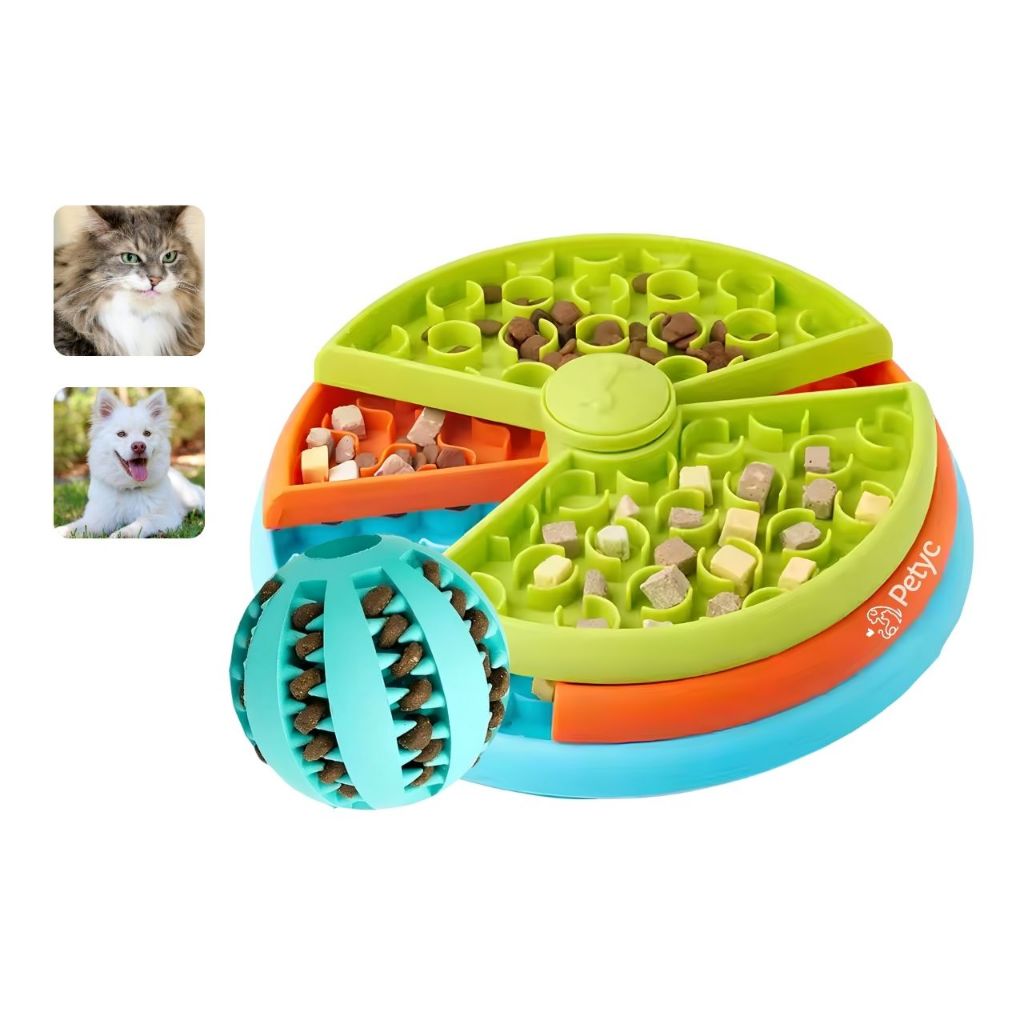 Kit Comedouro Labirinto 3 Níveis + Bolinha Porta-Petisco PETYC Cães Gatos Antiderrapante Educativo