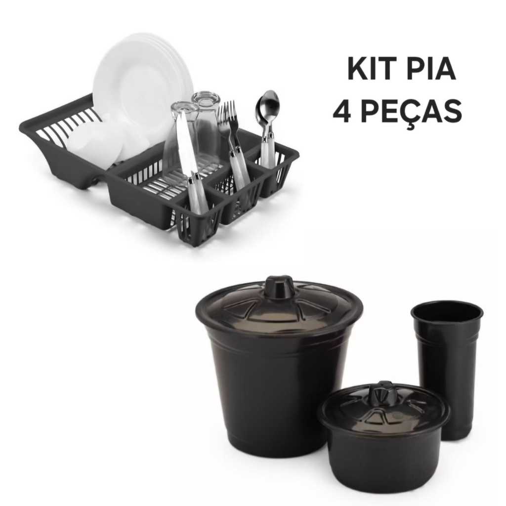 Kit 4 Pecas Com Lixeira Pia Porta Detergente Organizador + 1 Escorredor Louça Compacto E Funcional Limpeza Cozinha