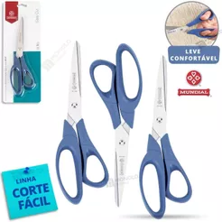 Kit 3 Tesoura Mundial Multiuso Original 160N-8 1/2 Easy Cut Costura Eficiente Afiada Inox 21,6cm