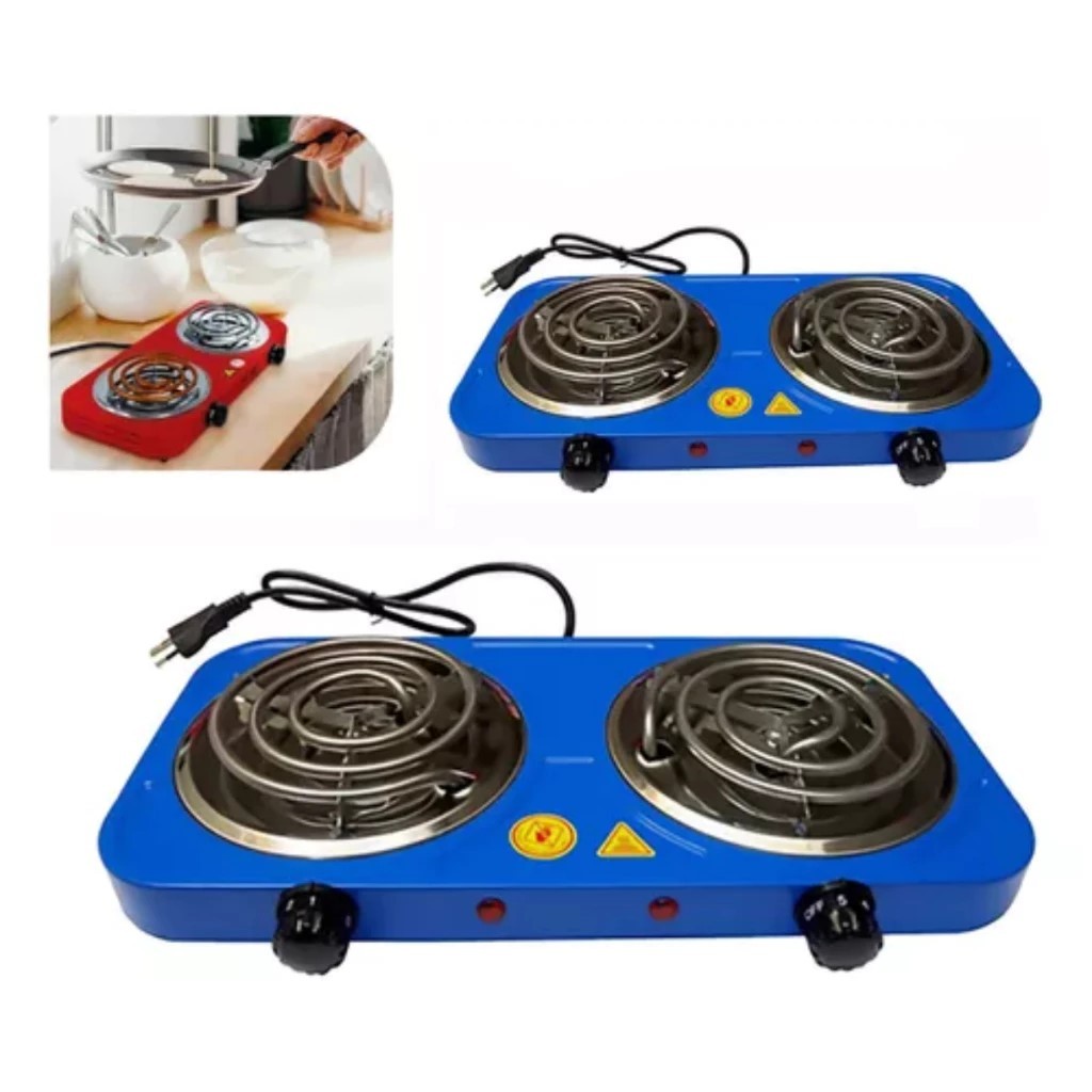 Fogão Cooktop Fogareiro Elétrico 2 Bocas 2500W, Portátil 110 E 220v Azul