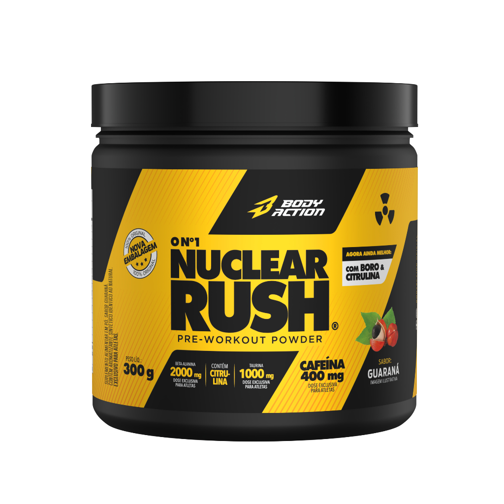 Bodyaction Nuclear Rush Pre-Workout Powder Pote 300g - Pré Treino com Boro e Citrulina
