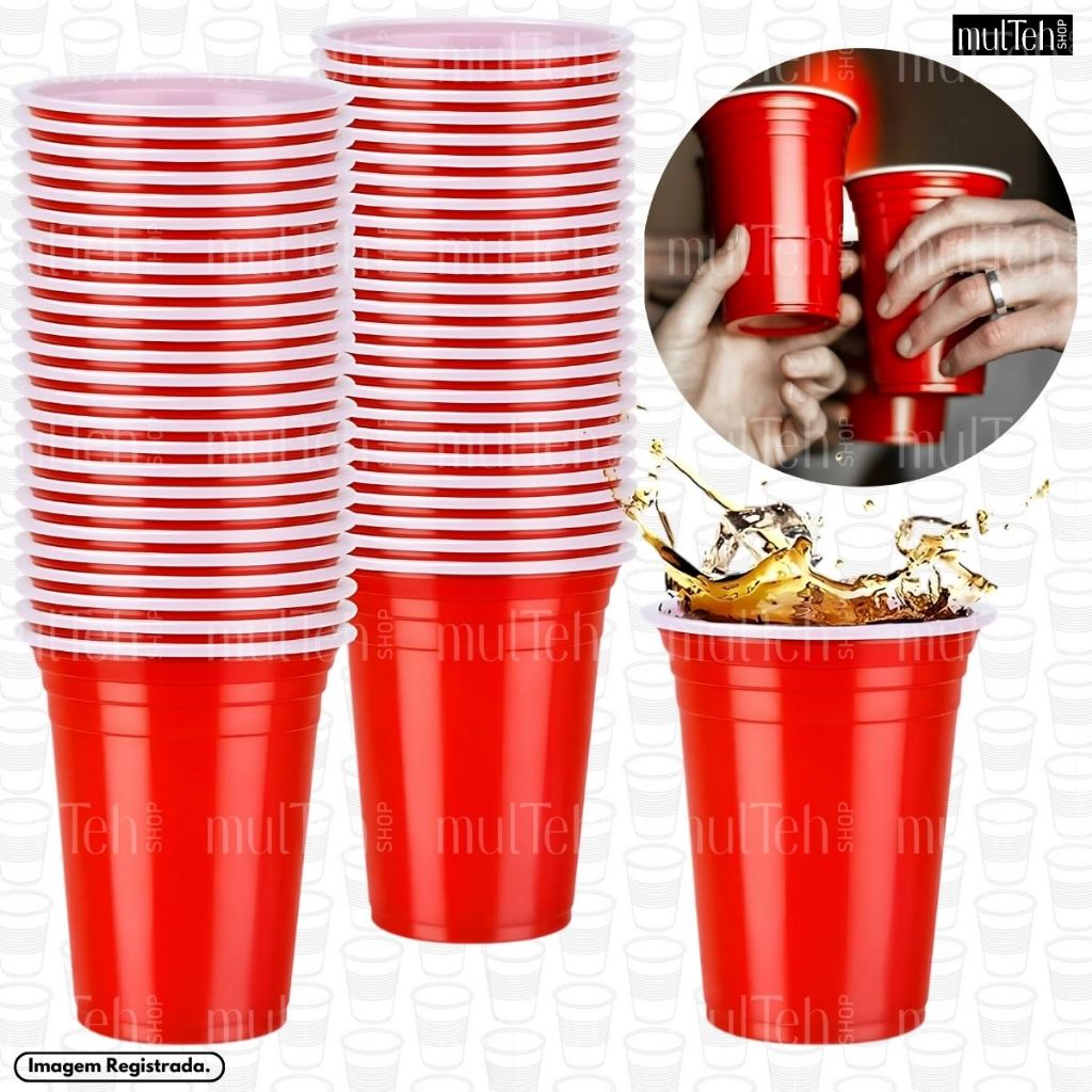 COPO AMERICANO RED CUP BEER PONG DESCARTÁVEL 25 ou 50 UN VERMELHO