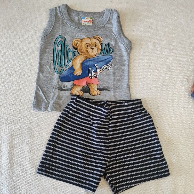 conjunto masculino regata bebe estiloso, com bermuda moletinho tendência