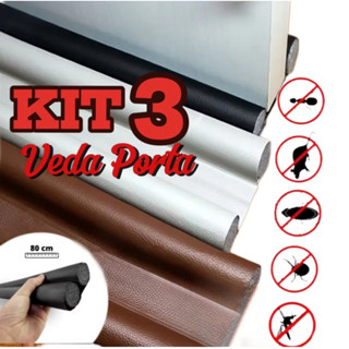 Kit 3 Veda Porta AJUSTÁVEL Proteção Protetor de Porta Impermeável Rolinho Duplo 80cm Compr...
