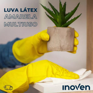 Kit 10 pares Luvas Limpeza Látex Multiuso Amarela