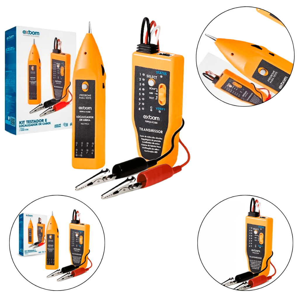 Kit Localizador de Cabos Zumbidor + Testador de Cabo de Rede com  LED indicador e fone de ouvido