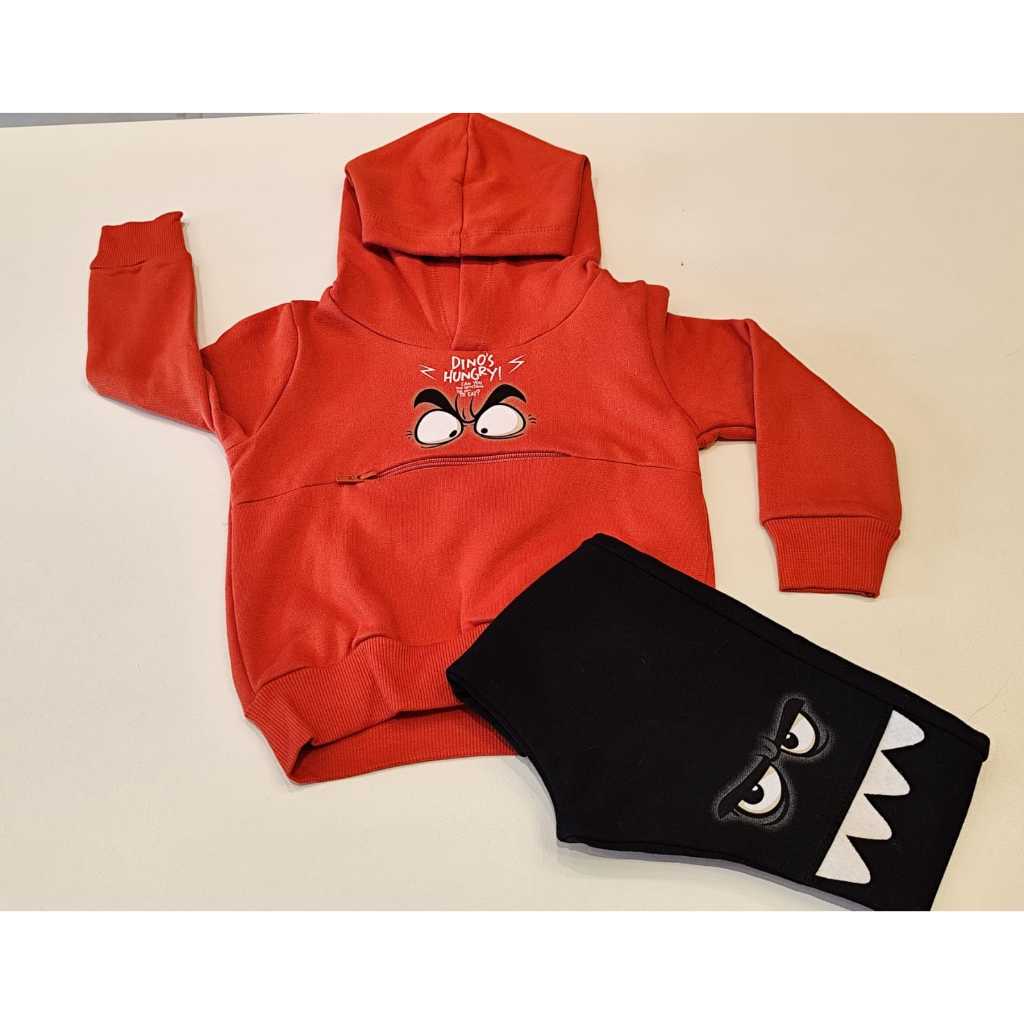 Conjunto Infantil Menino Fakini | Jaqueta com Capuz Laranja  + Calça Moletom Preta | Inverno | Tamanho: 1