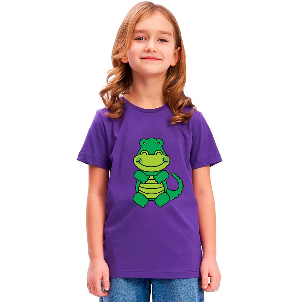 Camisa Baby Look Feminina T-shirt Diversas Cores Roupas Para Meninas Estampa Desenho Crocodilo
