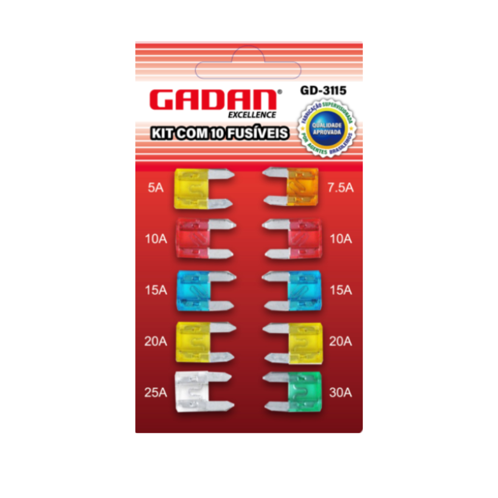 Cartela de Mini Fusível Automotivo - Lâmina Mini Veículo 5a 7,5a 10a 15a 20a 25a 30a
