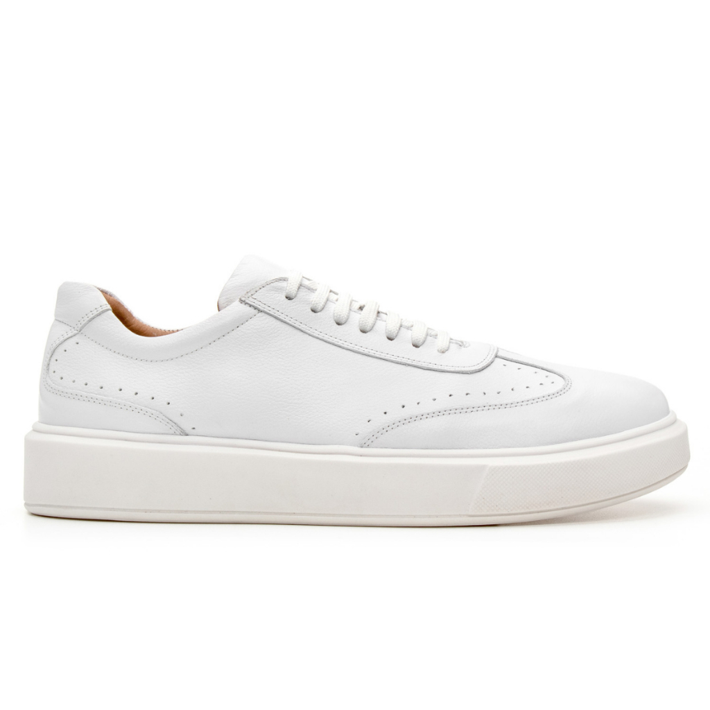 Tênis Sneakers Casual Couro Legítimo Masculino com Recortes Sola Alta Bigioni