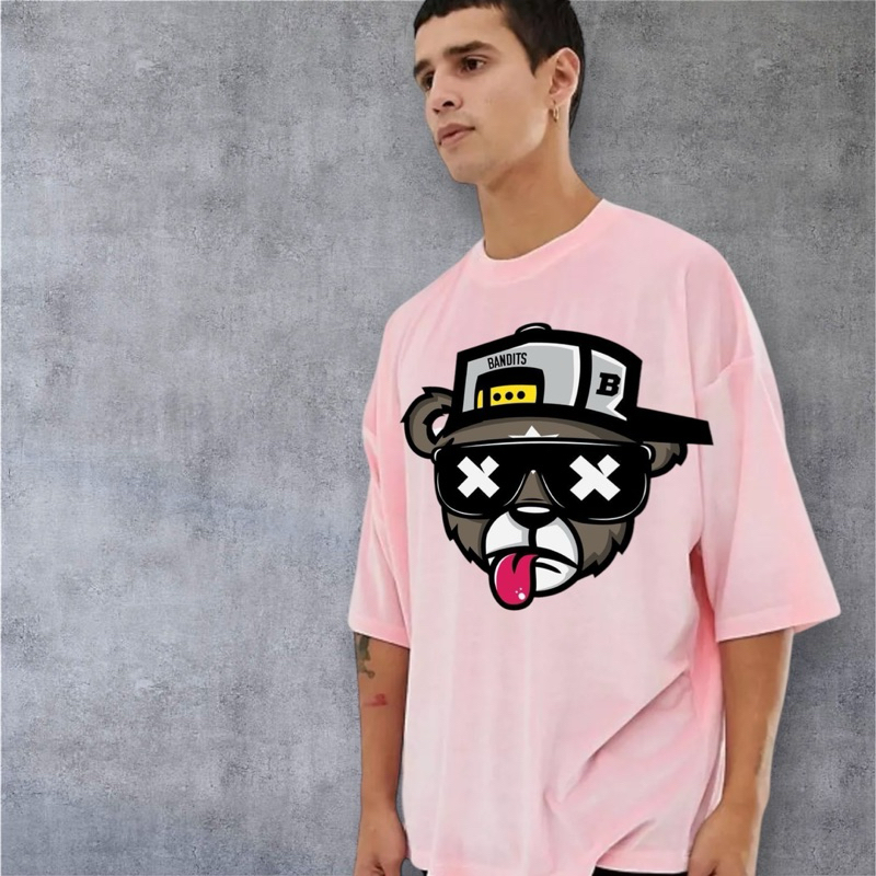Camiseta Oversized Urso Estampado Várias Cores Streetwear Blusa Básica Premium Masculina