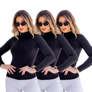 KIT 3 Blusa Cacharrel Feminina Gola Alta de Manga Longa - Cacharrel Lisa em Oferta na Shopee