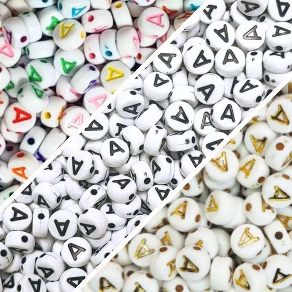 Miçangas Letras Vogais 1000 unidades para pulseiras artesanato Colares Chaveiro em Oferta na Shopee