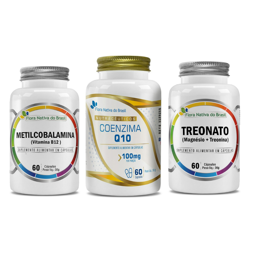 Kit de Suplementos Alimentares CoenzimaQ10 + Treonato + Vitamina B12 (60 cápsulas) - Flora Nativa