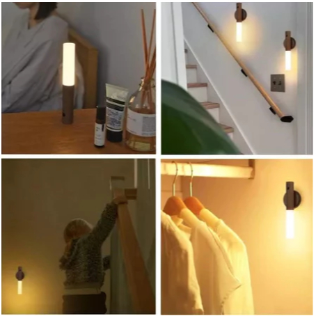 Luminaria , abajur de Presença Automática LED Noturna Magnética De Madeira Sensor De Movimento Inteligente Recarregável