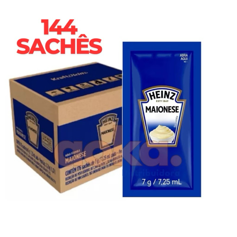 01 Caixa Maionese Sachê Heinz 7g - Caixa com 144 Sachês - Ideal para Lanches, Delivery