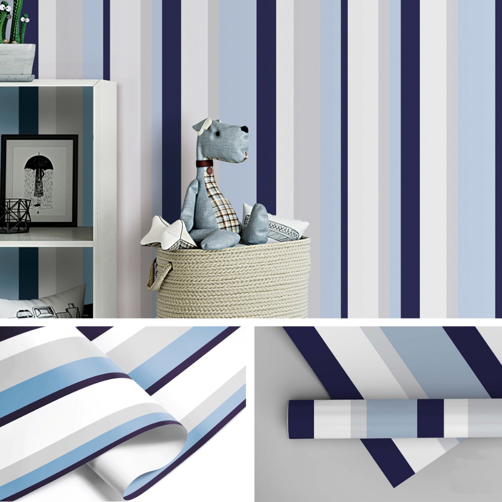 Papel De Parede Listras Infantil Azul Quarto Adesivo Adesivo Autocolante Lavável Vinilico 10m em Oferta na Shopee