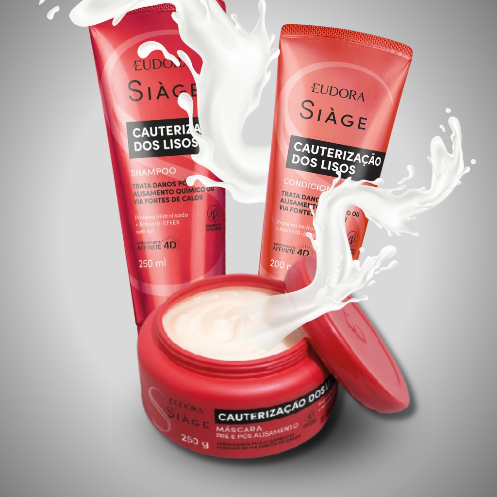 Kit Siage Cronograma Capilar Cauterização dos Lisos Shampoo + Condicionador + Máscara em Oferta na Shopee