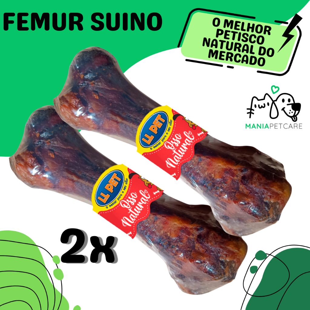 Osso Desidratado Petisco Pet Fêmur Suino 100% Natural Defumado Kit Para Cães