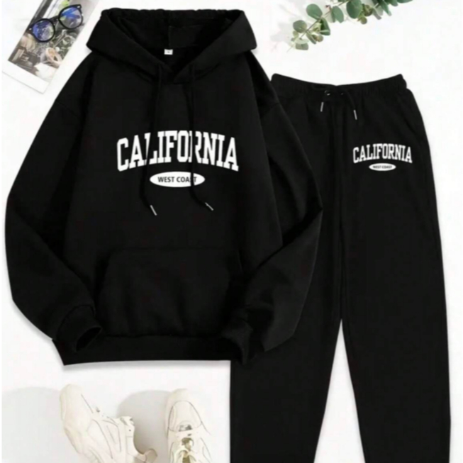 Conjunto Moletom Canguru Calça Moletom Flanelado Califórnia Coast Moda Gringa Inverno Casual Moda