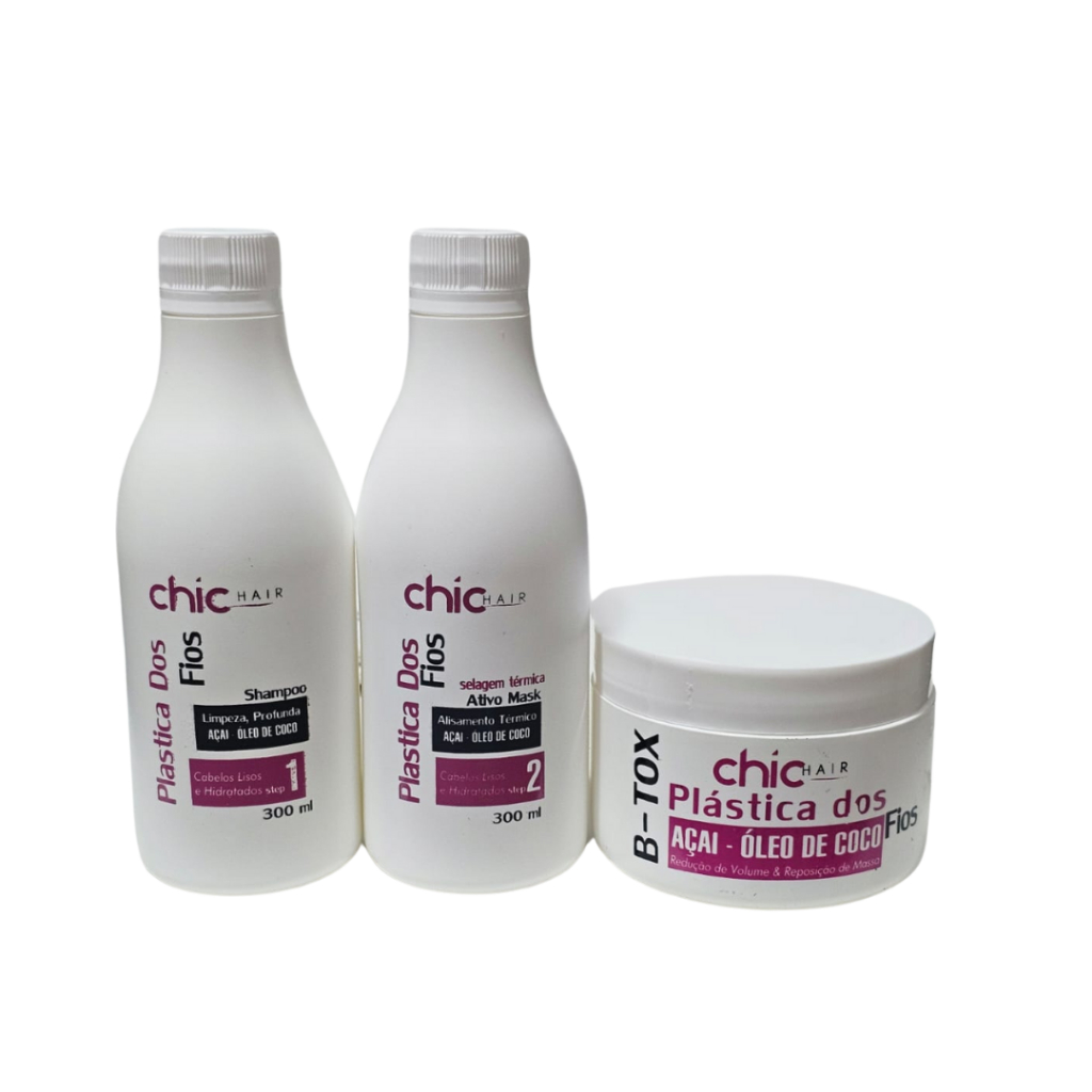 KIT Plástica dos fios Chic Hair Selagem Termica Redutor de volume + B-TOX 3x300ml em Oferta na Shopee