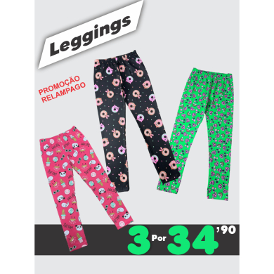 Kit com 3 Leggings Infantil Sublimadas de Suplex Com Elastano, em Cores Sortidas em Oferta na Shopee