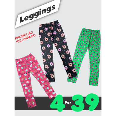 Kit Com 4 Leggings Térmicas Estampadas em Suplex Com Elastano Para Meninas - Cores Sortidas