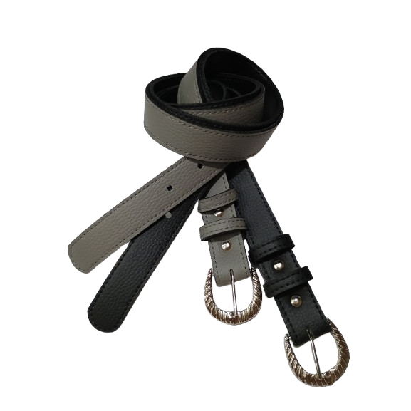 Kit 2 Cinto Feminino Costurado em Material Sintético preto e cinza em Oferta na Shopee