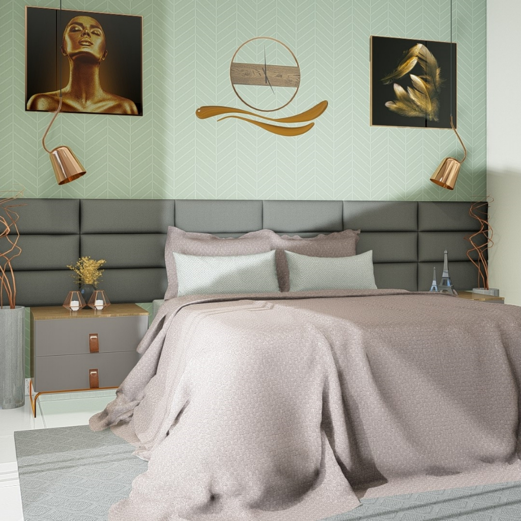 Cabeceira Estofada Ripada Modulada 55x20 para Cama Box Solteiro Casal Queen King - Placa Unitária