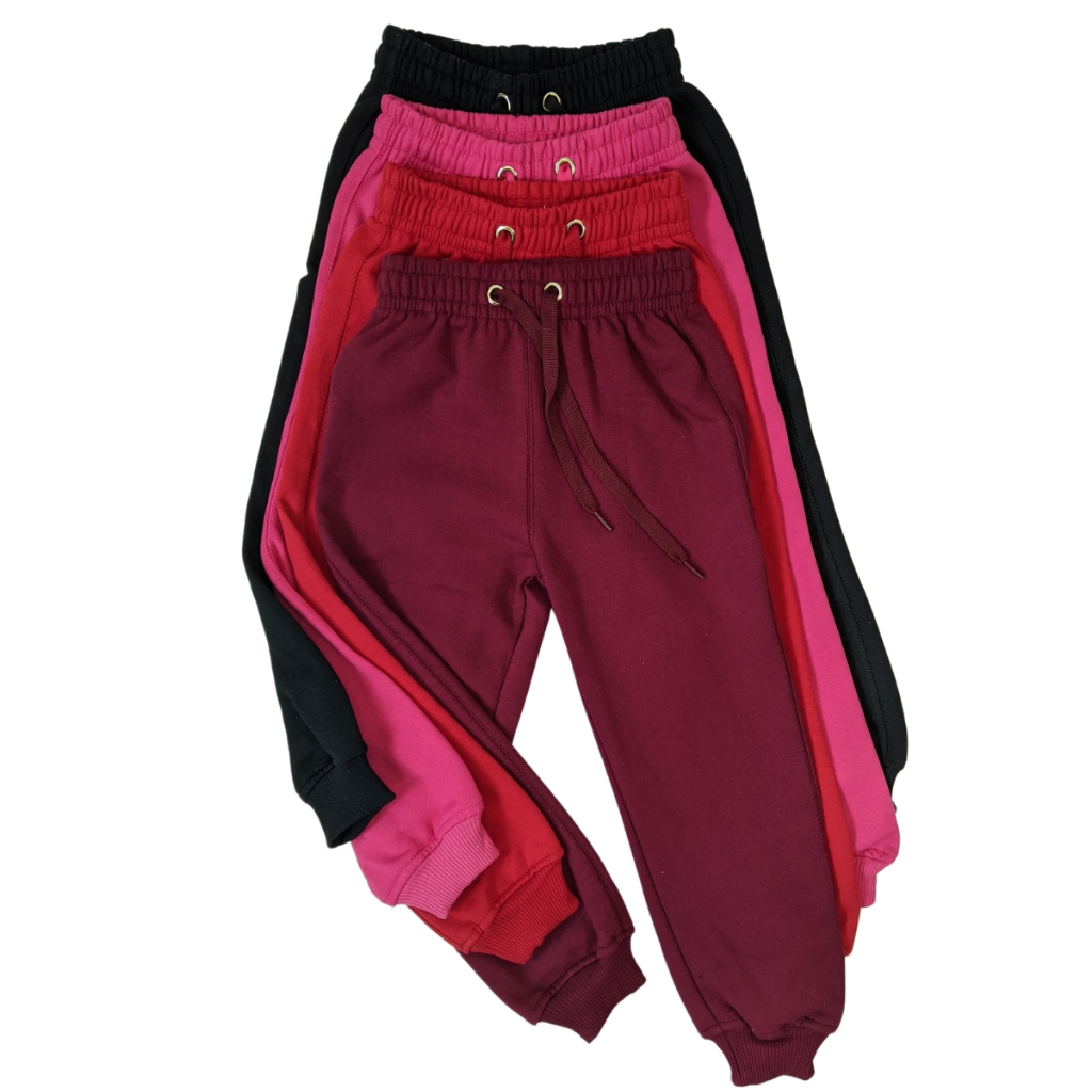 kit 4 calças moletom para menino e menina elastano infantil juvenil com punho