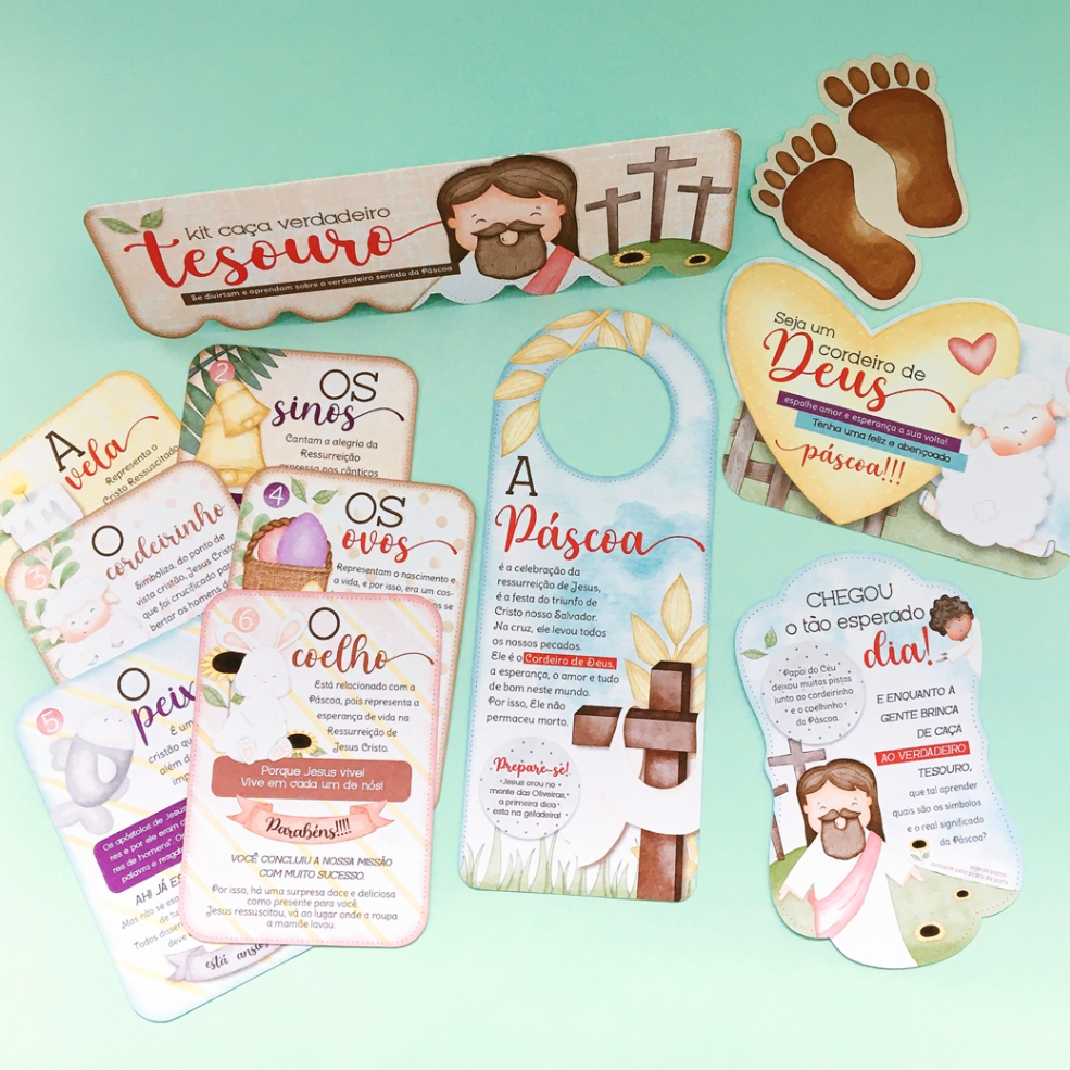 Kit Caça aos Ovos Cristão/Kit Caça ao Tesouro Páscoa em Oferta na Shopee