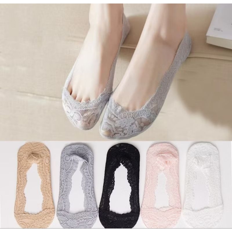 Kit 3 Pares Meia Soquete Invisível Sapatilha RENDA C/ Silicone 35a 39 Luxo Renda