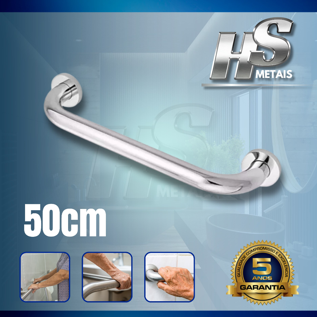 BARRA DE APOIO 50CM ALÇA PARA BANHEIRO MAIS SEGURANÇA PARA IDOSO DEFICIENTE E CADEIRANTE