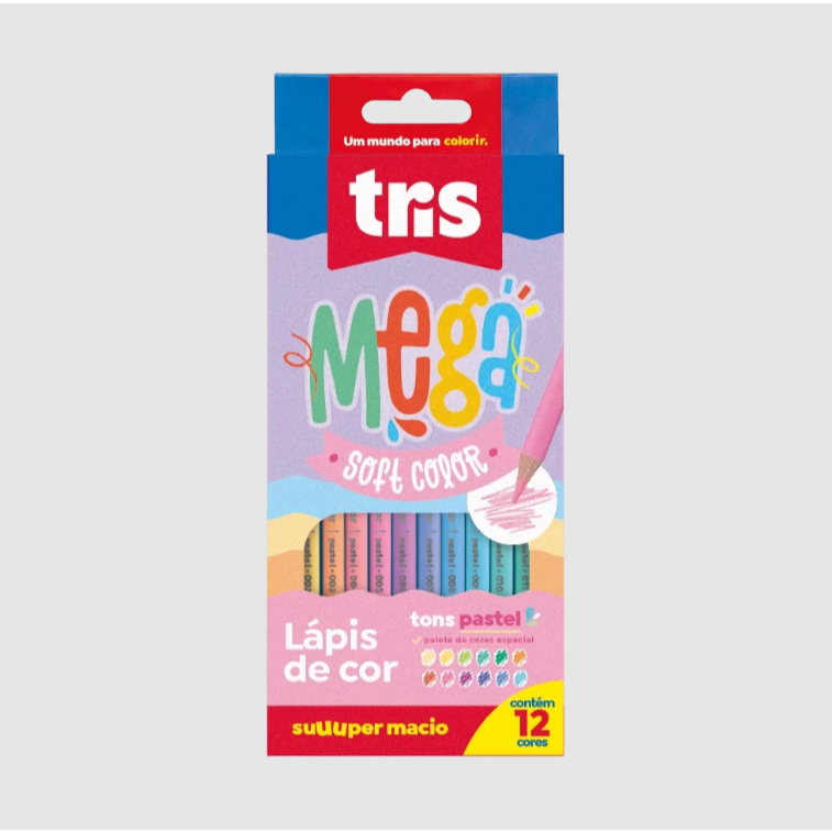 Lápis de Cor Mega Soft Tons Pastel TRIS - 12 Cores