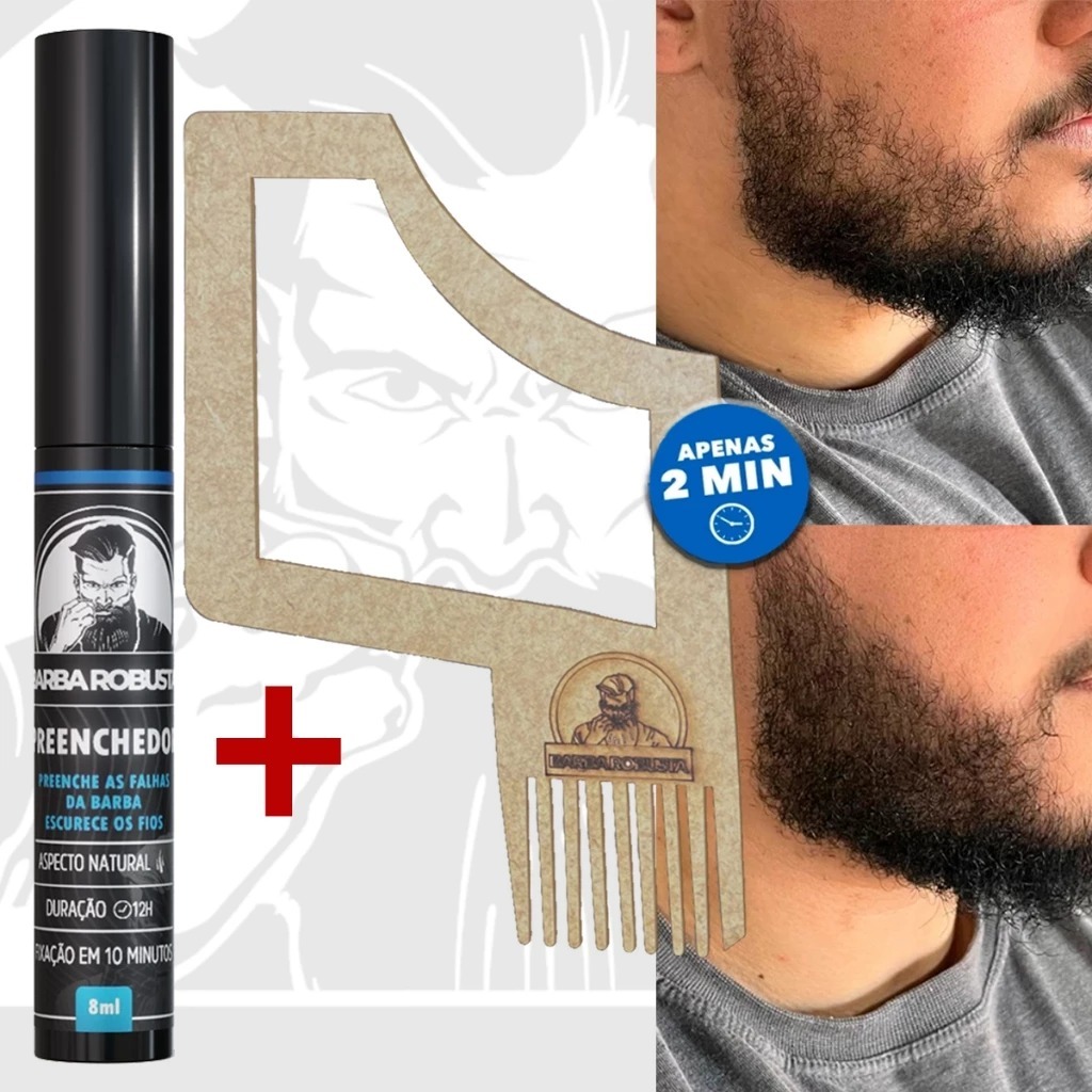 Kit preenchedor  escurecedor barba robusta original + Pente Molde