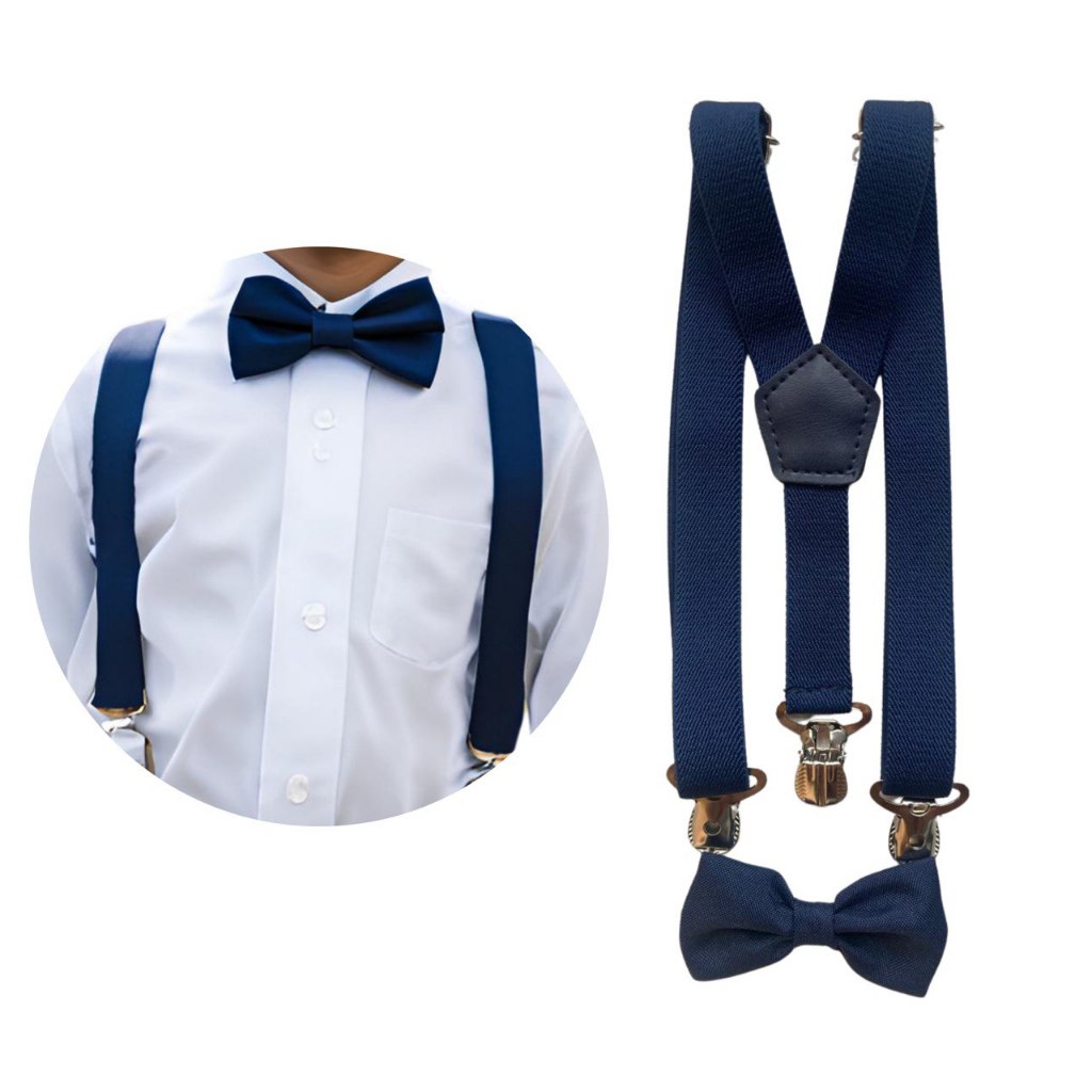 Suspensório Azul Marinho E Gravata Borboleta Infantil Varias Cores de 0/9 anos Pajem Casamento Formatura Batizado Festa