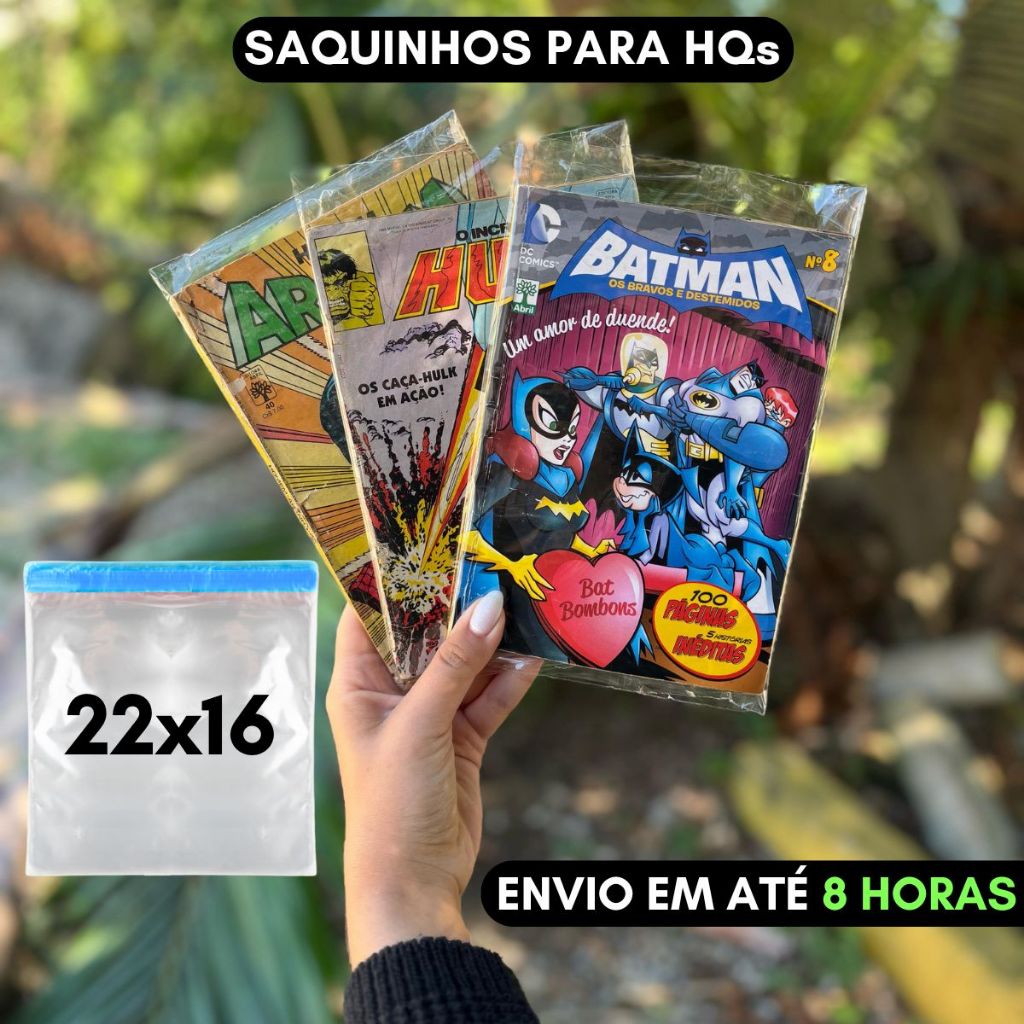 Embalagem PP 22x16 Transparente para Gibis com Fechamento Adesivo Papelaria Uso Profissional